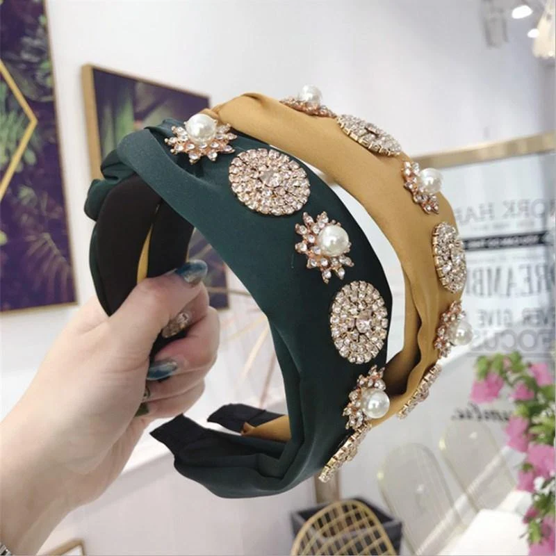 Boutique Haarschmuck Damen Luxus Stoff Gold umrandet Diamanten Super Flash Mittel geknotet Breitkrempe Stirnband Haarband