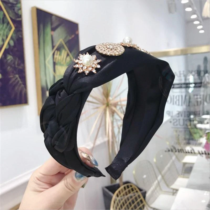 Boutique Haarschmuck Damen Luxus Stoff Gold umrandet Diamanten Super Flash Mittel geknotet Breitkrempe Stirnband Haarband