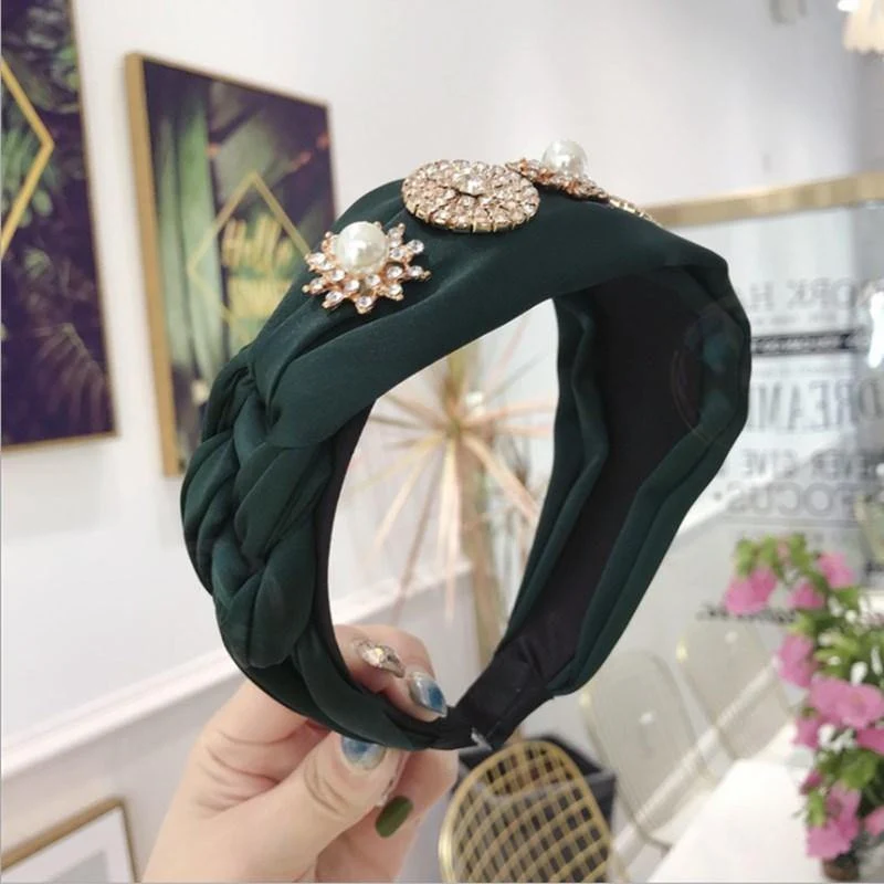 Boutique Haarschmuck Damen Luxus Stoff Gold umrandet Diamanten Super Flash Mittel geknotet Breitkrempe Stirnband Haarband