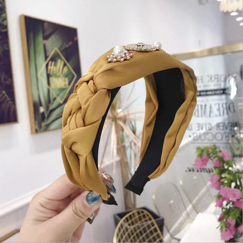 Boutique Haarschmuck Damen Luxus Stoff Gold umrandet Diamanten Super Flash Mittel geknotet Breitkrempe Stirnband Haarband