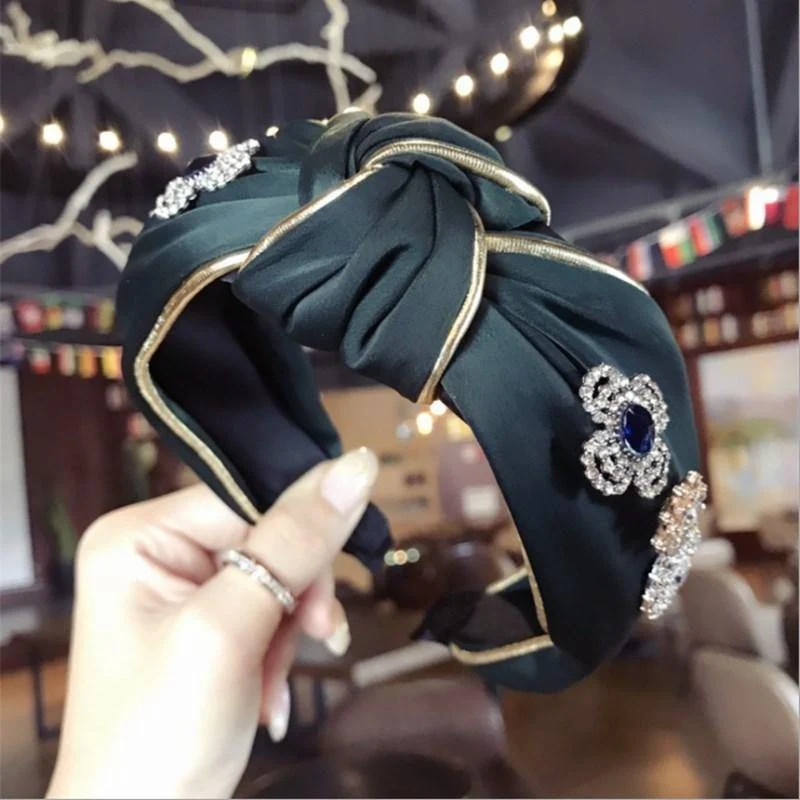 Boutique Haarschmuck Damen Luxus Stoff Gold umrandet Diamanten Super Flash Mittel geknotet Breitkrempe Stirnband Haarband