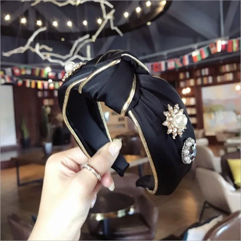 Boutique Haarschmuck Damen Luxus Stoff Gold umrandet Diamanten Super Flash Mittel geknotet Breitkrempe Stirnband Haarband