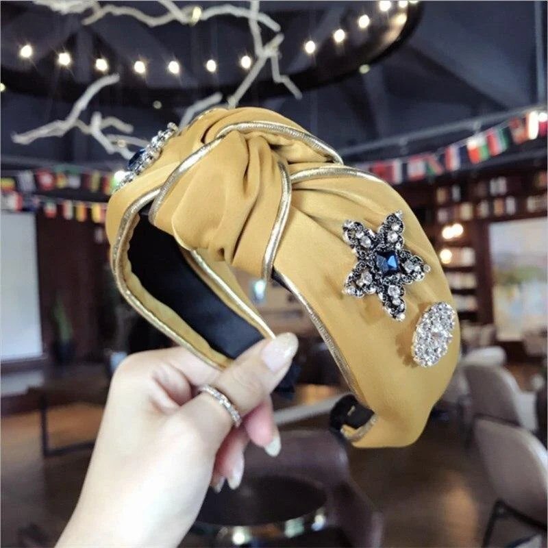 Boutique Haarschmuck Damen Luxus Stoff Gold umrandet Diamanten Super Flash Mittel geknotet Breitkrempe Stirnband Haarband