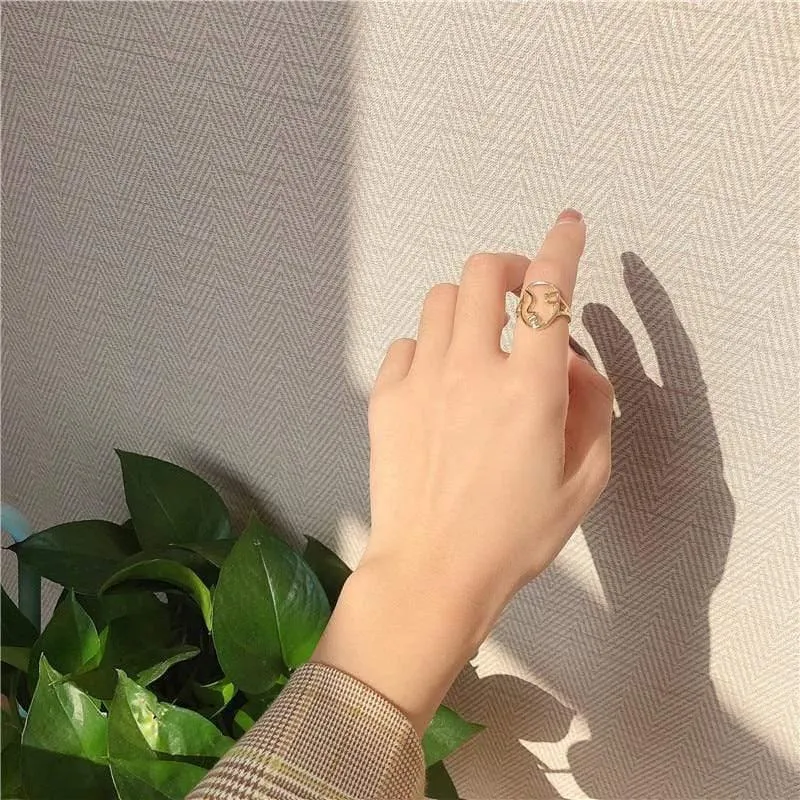 Mode Gesicht Metall glatt offen verstellbar Ring für Frauen weiblich Mädchen Party Korea Schmuck Zubehör