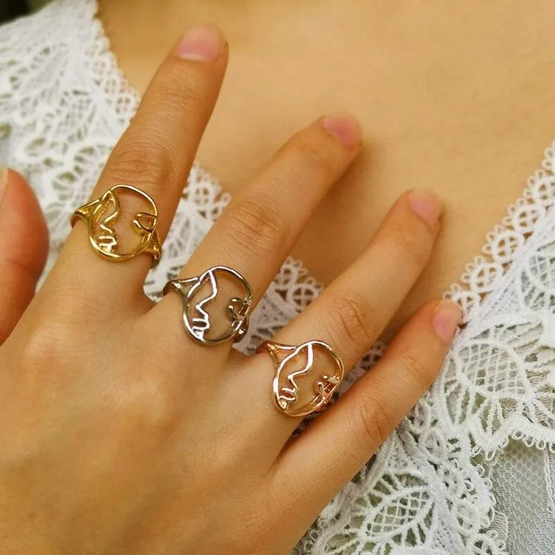 Mode Gesicht Metall glatt offen verstellbar Ring für Frauen weiblich Mädchen Party Korea Schmuck Zubehör