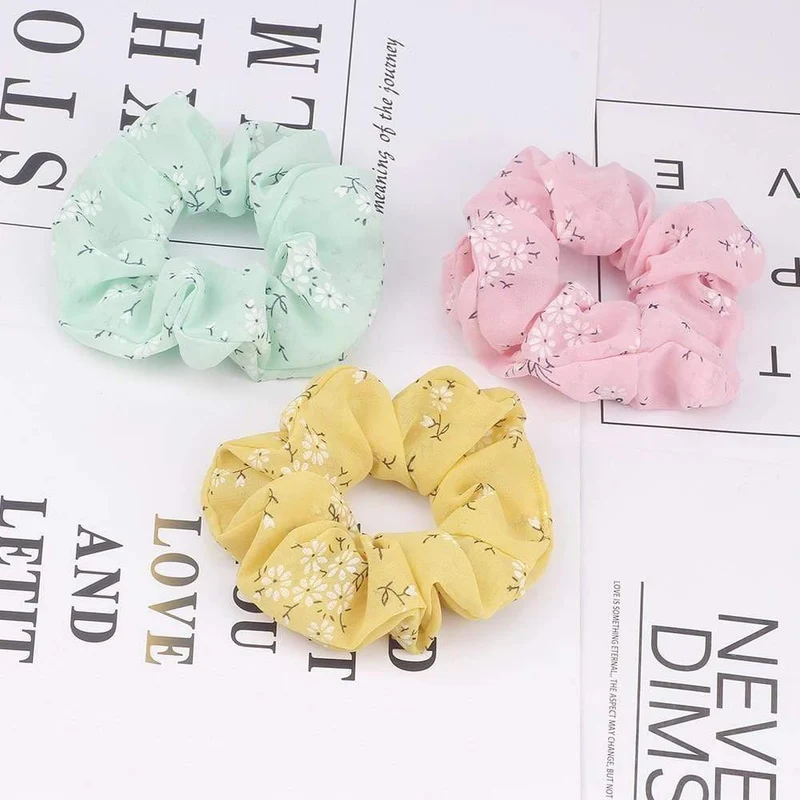 3PCS Sommer Floral Haarband Frauen Scrunchies Pferdeschwanz Halter Haar Seil Krawatten Mädchen Chiffon Elastische Haar Bands Für Zubehör