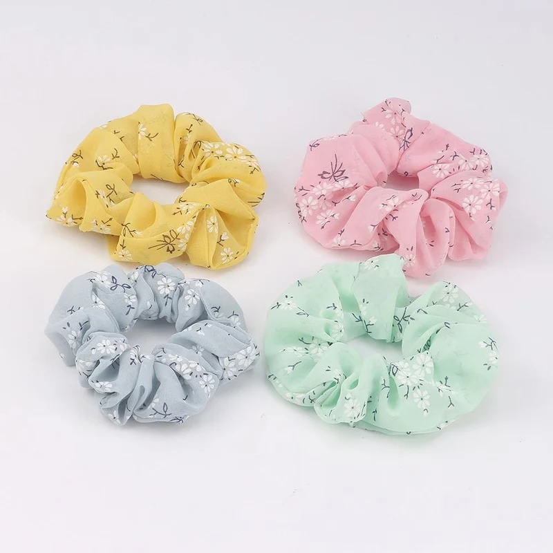 3PCS Sommer Floral Haarband Frauen Scrunchies Pferdeschwanz Halter Haar Seil Krawatten Mädchen Chiffon Elastische Haar Bands Für Zubehör