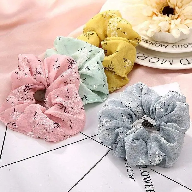 3PCS Sommer Floral Haarband Frauen Scrunchies Pferdeschwanz Halter Haar Seil Krawatten Mädchen Chiffon Elastische Haar Bands Für Zubehör