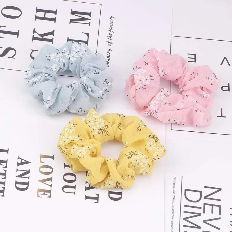 3PCS Sommer Floral Haarband Frauen Scrunchies Pferdeschwanz Halter Haar Seil Krawatten Mädchen Chiffon Elastische Haar Bands Für Zubehör