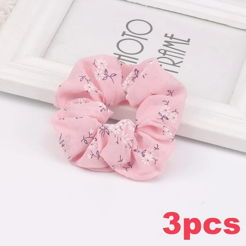 3PCS Sommer Floral Haarband Frauen Scrunchies Pferdeschwanz Halter Haar Seil Krawatten Mädchen Chiffon Elastische Haar Bands Für Zubehör