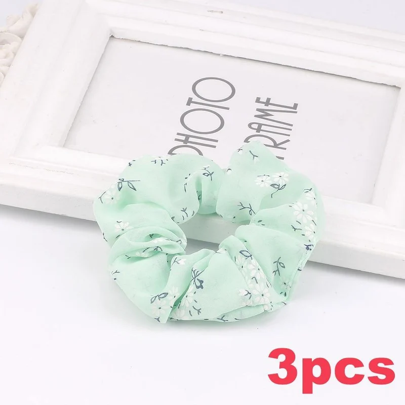 3PCS Sommer Floral Haarband Frauen Scrunchies Pferdeschwanz Halter Haar Seil Krawatten Mädchen Chiffon Elastische Haar Bands Für Zubehör