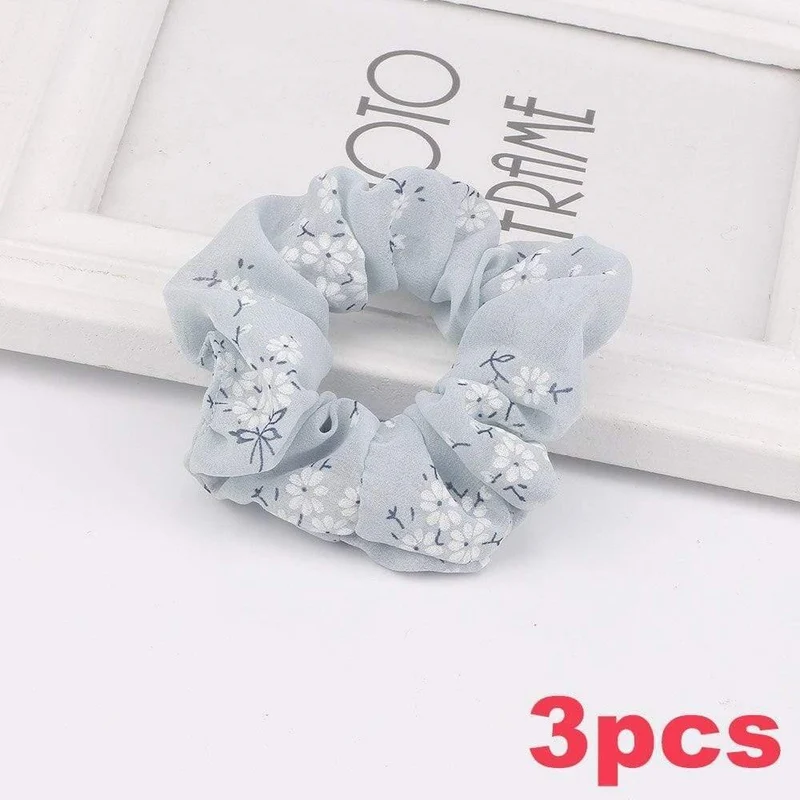 3PCS Sommer Floral Haarband Frauen Scrunchies Pferdeschwanz Halter Haar Seil Krawatten Mädchen Chiffon Elastische Haar Bands Für Zubehör