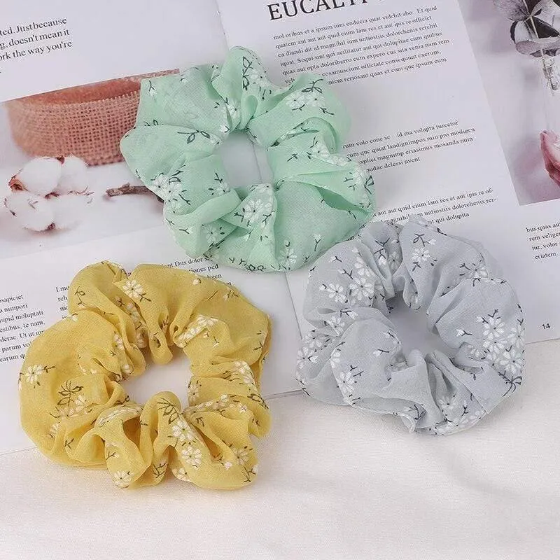 3PCS Sommer Floral Haarband Frauen Scrunchies Pferdeschwanz Halter Haar Seil Krawatten Mädchen Chiffon Elastische Haar Bands Für Zubehör