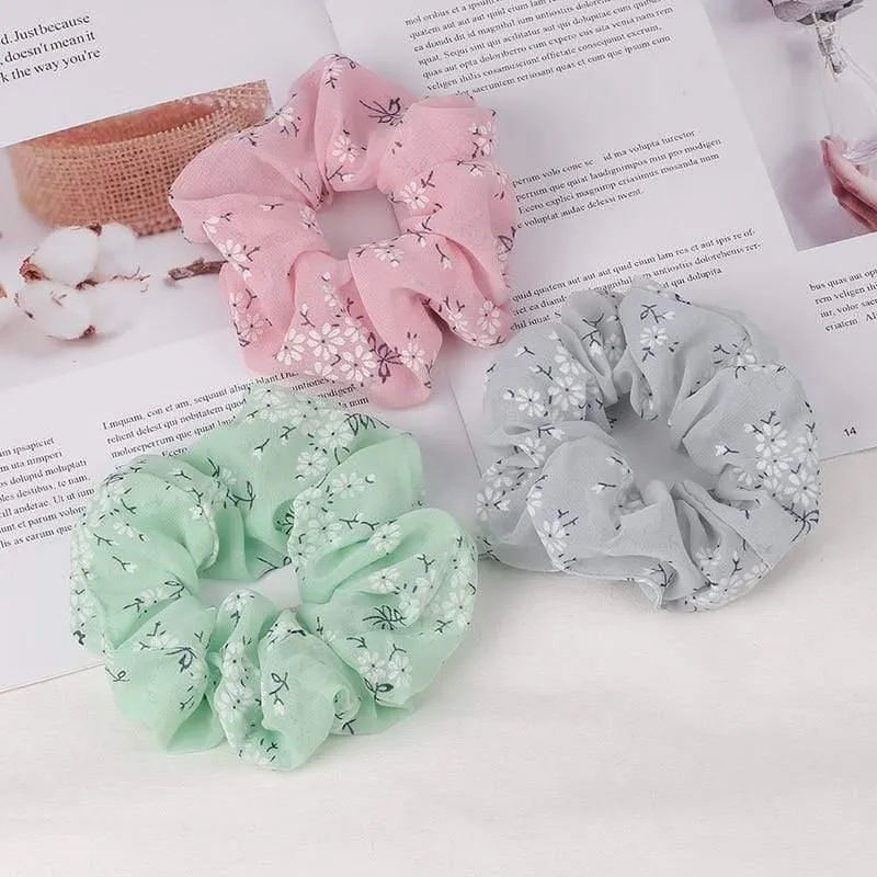 3PCS Sommer Floral Haarband Frauen Scrunchies Pferdeschwanz Halter Haar Seil Krawatten Mädchen Chiffon Elastische Haar Bands Für Zubehör