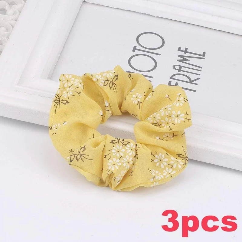 3PCS Sommer Floral Haarband Frauen Scrunchies Pferdeschwanz Halter Haar Seil Krawatten Mädchen Chiffon Elastische Haar Bands Für Zubehör