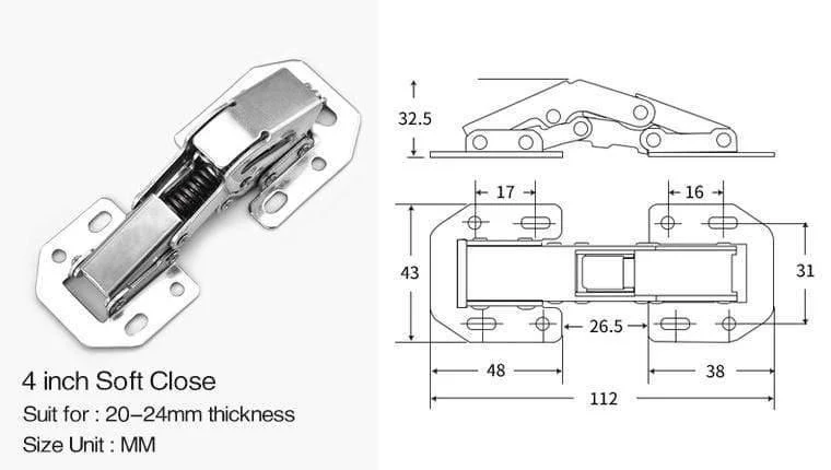 10PCS Schranktürscharniere Bohrloch ohne Bohrloch Schrankfeder Soft Close Hydraulikscharnier Möbelbeschläge mit Schrauben