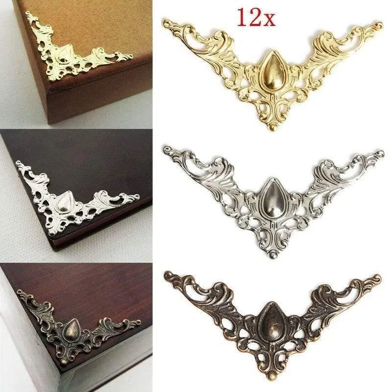 12 Stück Eisen Schmuckschatulle Geschenk Weinkoffer Buch Sammelalbum Album Ecke Dekorativer Beschützer Gold Silber Bronze