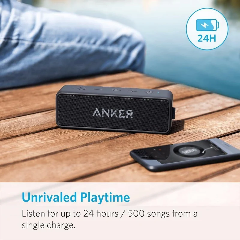 Anker Soundcore 2 Tragbarer drahtloser Bluetooth-Lautsprecher Besserer Bass 24-Stunden-Spielzeit 66 Fuß Bluetooth-Reichweite IPX7 Wasserbeständigkeit