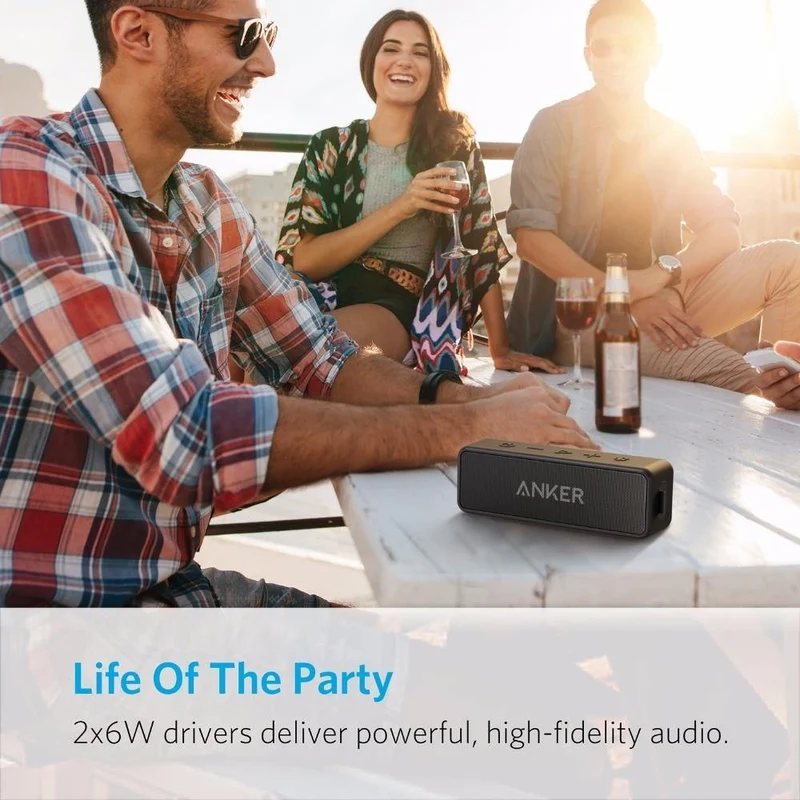 Anker Soundcore 2 Tragbarer drahtloser Bluetooth-Lautsprecher Besserer Bass 24-Stunden-Spielzeit 66 Fuß Bluetooth-Reichweite IPX7 Wasserbeständigkeit