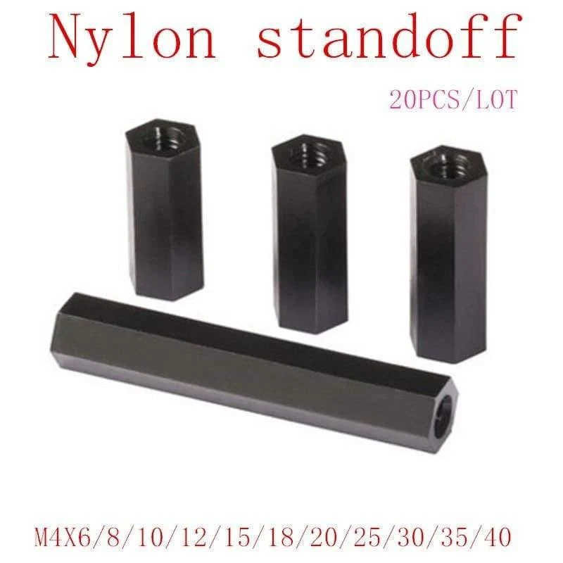20 Stück / Los M4 * 6/8/10/12/15/20/25/30/35/40 Schwarzer Nylon-Abstandshalter M4 Innensechskant-Kunststoff-Distanzstück mit langer Sechskantmutter