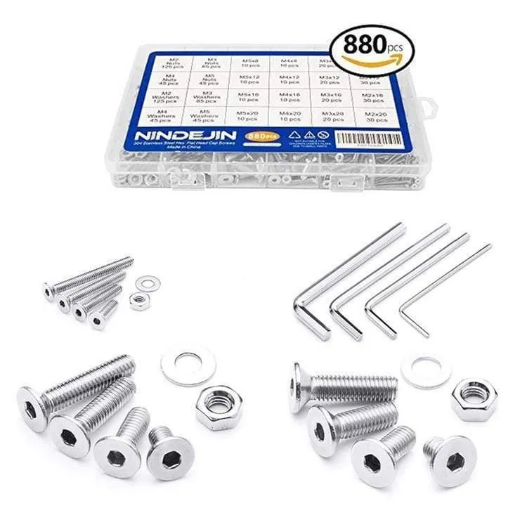 880Pcs M2 M3 M4 M5 Sechskant-Innensechskant-Schraubsatz Edelstahl Flache Rundkopfschraube Satz Schrauben und Muttern Inbusschraubensatz
