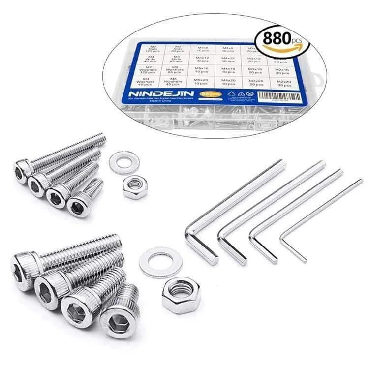 880Pcs M2 M3 M4 M5 Sechskant-Innensechskant-Schraubsatz Edelstahl Flache Rundkopfschraube Satz Schrauben und Muttern Inbusschraubensatz