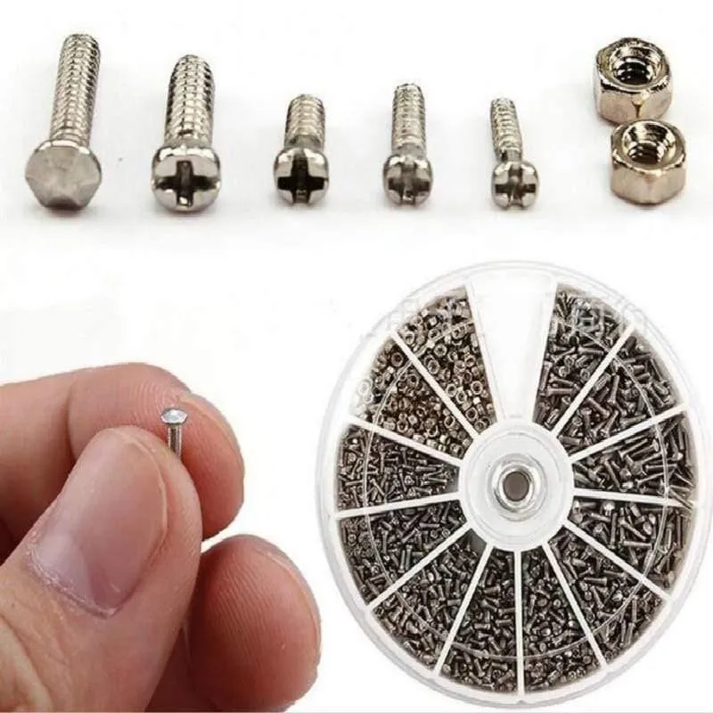 1Box ​​(600 Stück) 12 Arten von kleinen Schrauben Muttern Sortiment Kit M1 M1.2 M1.4 M1.6 Schraube für Uhren Glaslose Reparaturwerkzeuge Tornillos