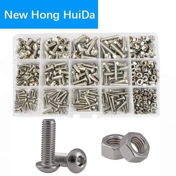 M2 M3 M4 M5 M6 Sechskantknopf Innensechskant Schraube Mutter Sechskant Metrisches Gewinde Maschinenbolzen Sortiment Kit Set 304 Edelstahl