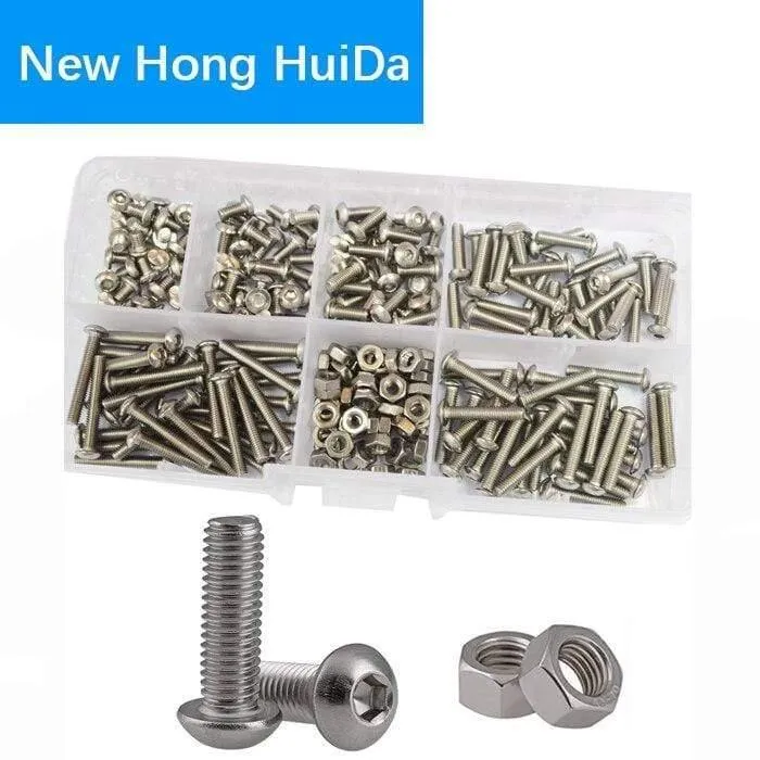 M2 M3 M4 M5 M6 Sechskantknopf Innensechskant Schraube Mutter Sechskant Metrisches Gewinde Maschinenbolzen Sortiment Kit Set 304 Edelstahl