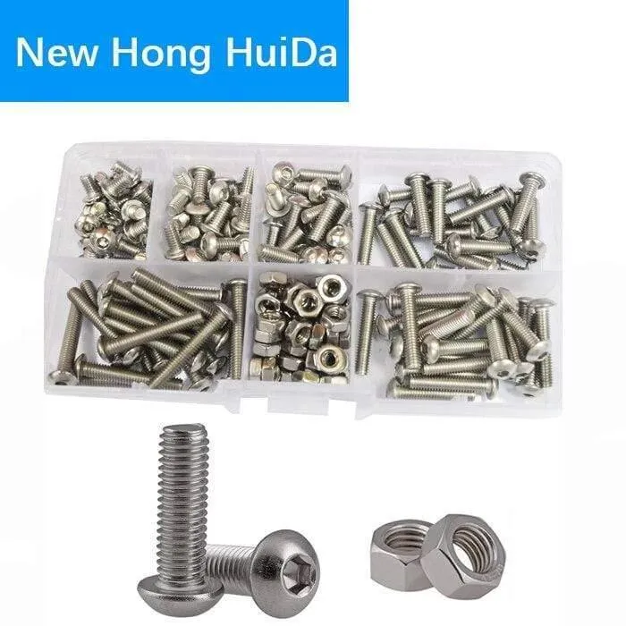 M2 M3 M4 M5 M6 Sechskantknopf Innensechskant Schraube Mutter Sechskant Metrisches Gewinde Maschinenbolzen Sortiment Kit Set 304 Edelstahl