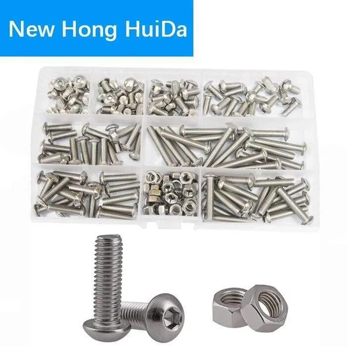 M2 M3 M4 M5 M6 Sechskantknopf Innensechskant Schraube Mutter Sechskant Metrisches Gewinde Maschinenbolzen Sortiment Kit Set 304 Edelstahl