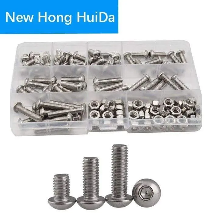 M2 M3 M4 M5 M6 Sechskantknopf Innensechskant Schraube Mutter Sechskant Metrisches Gewinde Maschinenbolzen Sortiment Kit Set 304 Edelstahl