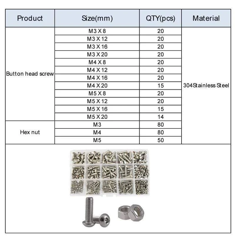 M2 M3 M4 M5 M6 Sechskantknopf Innensechskant Schraube Mutter Sechskant Metrisches Gewinde Maschinenbolzen Sortiment Kit Set 304 Edelstahl