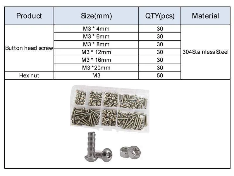 M2 M3 M4 M5 M6 Sechskantknopf Innensechskant Schraube Mutter Sechskant Metrisches Gewinde Maschinenbolzen Sortiment Kit Set 304 Edelstahl