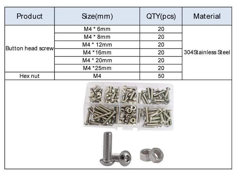 M2 M3 M4 M5 M6 Sechskantknopf Innensechskant Schraube Mutter Sechskant Metrisches Gewinde Maschinenbolzen Sortiment Kit Set 304 Edelstahl