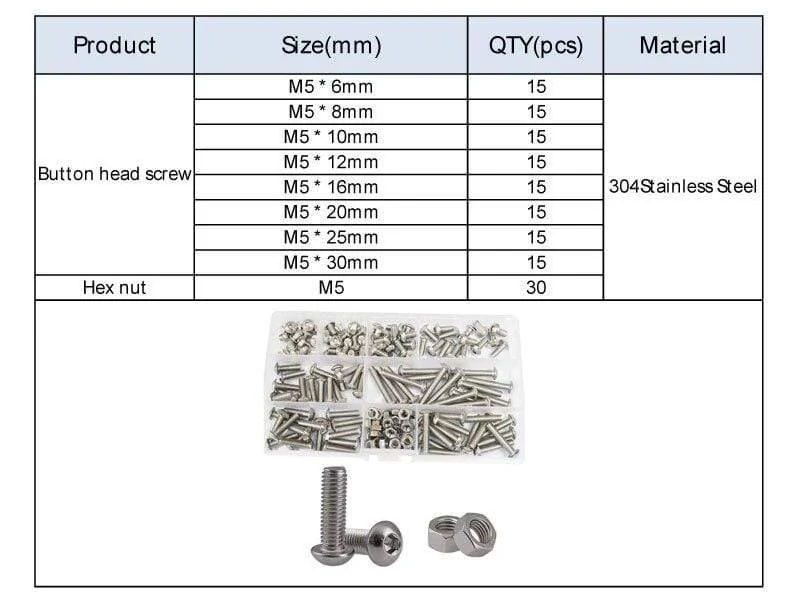 M2 M3 M4 M5 M6 Sechskantknopf Innensechskant Schraube Mutter Sechskant Metrisches Gewinde Maschinenbolzen Sortiment Kit Set 304 Edelstahl