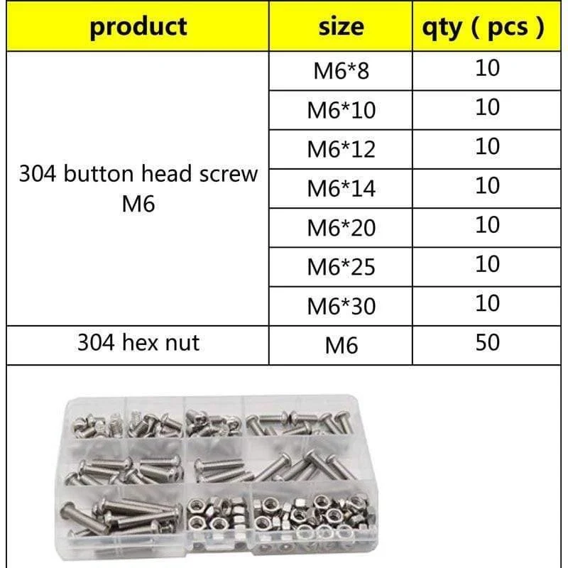 M2 M3 M4 M5 M6 Sechskantknopf Innensechskant Schraube Mutter Sechskant Metrisches Gewinde Maschinenbolzen Sortiment Kit Set 304 Edelstahl