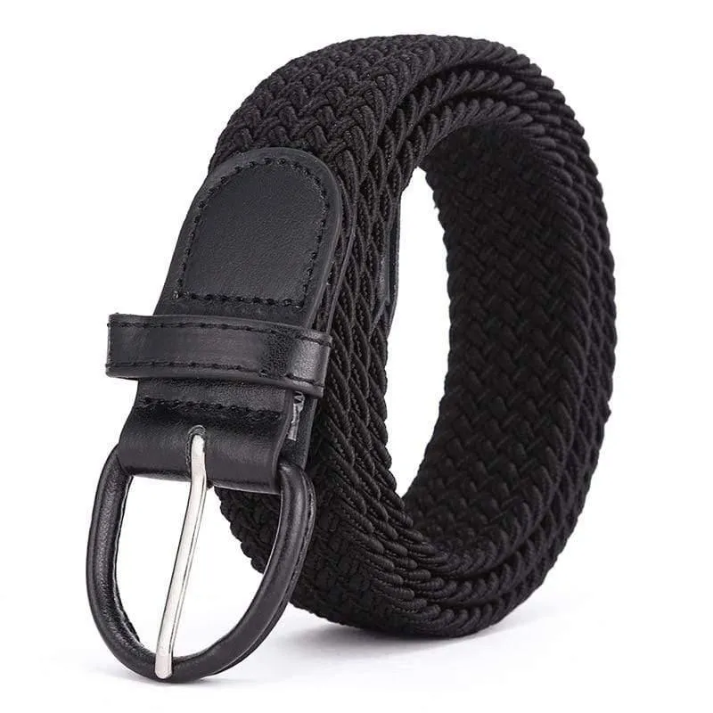 Männer Frauen Elastic Stretch Taillengürtel Schwarz Canvas Stretch Geflochtene Elastic Woven Ledergürtel Breite Hot Metal Stretch Herrengürtel