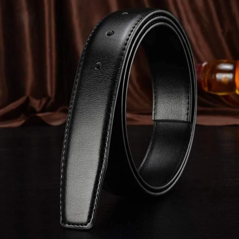 Gürtel ohne Schnalle aus echtem Leder für automatische Schnalle, Dornschließe, 2.4 cm, 2.8 cm, 3.0 cm, 3.2 cm, 3.5 cm, 3.8 cm Breite, Herrengürtel, Schwarz