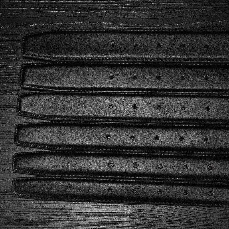 Gürtel ohne Schnalle aus echtem Leder für automatische Schnalle, Dornschließe, 2.4 cm, 2.8 cm, 3.0 cm, 3.2 cm, 3.5 cm, 3.8 cm Breite, Herrengürtel, Schwarz