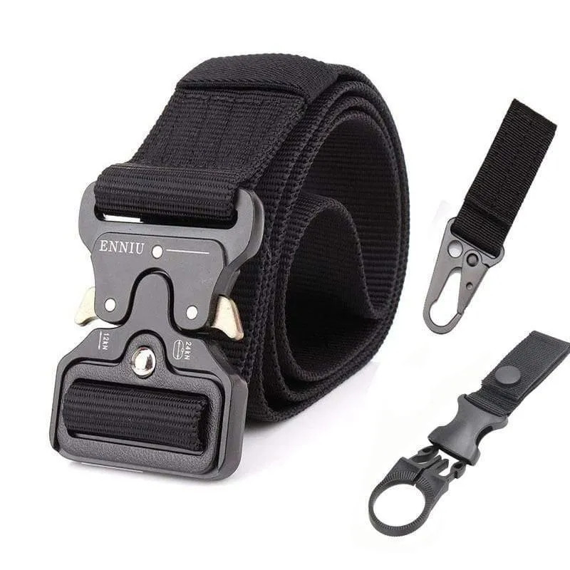 Taktischer Gürtel aus Nylon, Armeegürtel, Herren, Outdoor-Trainingsgürtel, schwarz, hochwertiger, leicht zu öffnender Gürtel mit Militärschnalle aus Metall