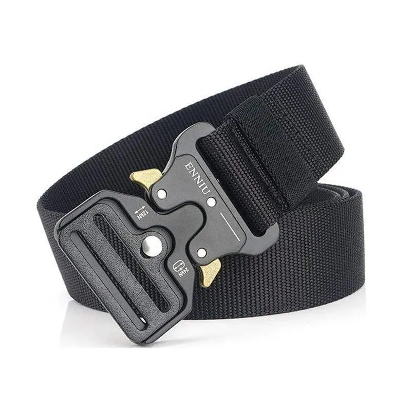 Taktischer Gürtel aus Nylon, Armeegürtel, Herren, Outdoor-Trainingsgürtel, schwarz, hochwertiger, leicht zu öffnender Gürtel mit Militärschnalle aus Metall