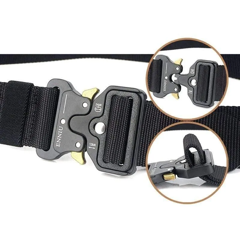 Taktischer Gürtel aus Nylon, Armeegürtel, Herren, Outdoor-Trainingsgürtel, schwarz, hochwertiger, leicht zu öffnender Gürtel mit Militärschnalle aus Metall
