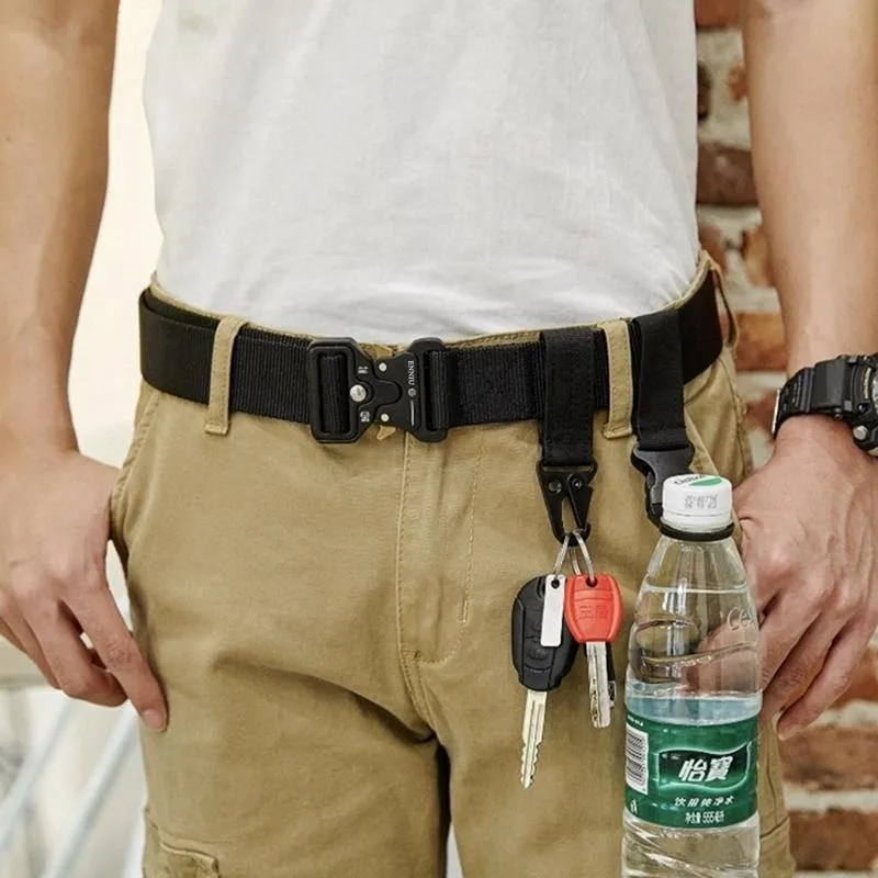 Taktischer Gürtel aus Nylon, Armeegürtel, Herren, Outdoor-Trainingsgürtel, schwarz, hochwertiger, leicht zu öffnender Gürtel mit Militärschnalle aus Metall