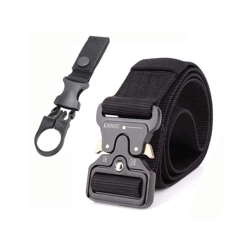 Taktischer Gürtel aus Nylon, Armeegürtel, Herren, Outdoor-Trainingsgürtel, schwarz, hochwertiger, leicht zu öffnender Gürtel mit Militärschnalle aus Metall