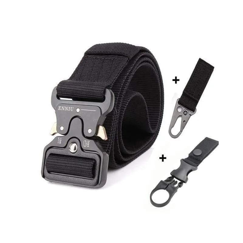 Taktischer Gürtel aus Nylon, Armeegürtel, Herren, Outdoor-Trainingsgürtel, schwarz, hochwertiger, leicht zu öffnender Gürtel mit Militärschnalle aus Metall
