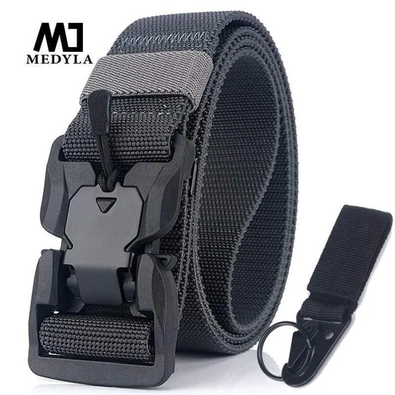 Elastischer Gürtel Hart ABS Magnetische Schnalle Herren Militärischer Taktischer Gürtel Hochfester elastischer Nylon Weicher No-Hole-Armeegürtel