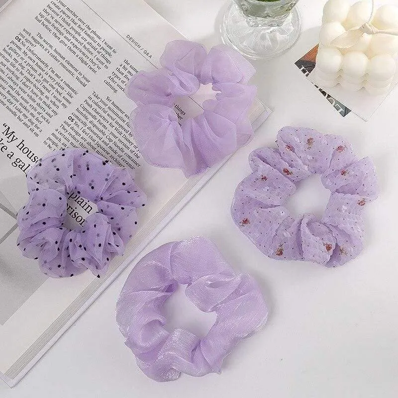 Damenmode-Haarschmuck, Satin-Haargummis, elastisches Haargummi, Haargummis, Mädchen, Chiffon, Pferdeschwanzhalter, lila Liebhaber