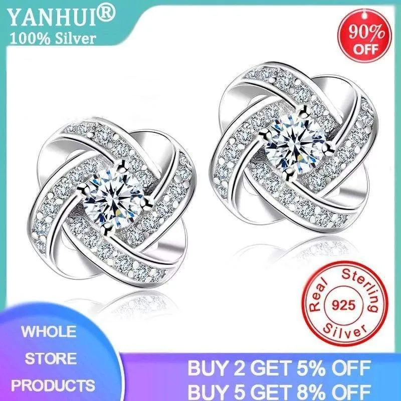 925 Solid Silver Crystal Ohrstecker für Frauen Luxus Zirkonia Hochzeit Ohrring Schmuck Zubehör