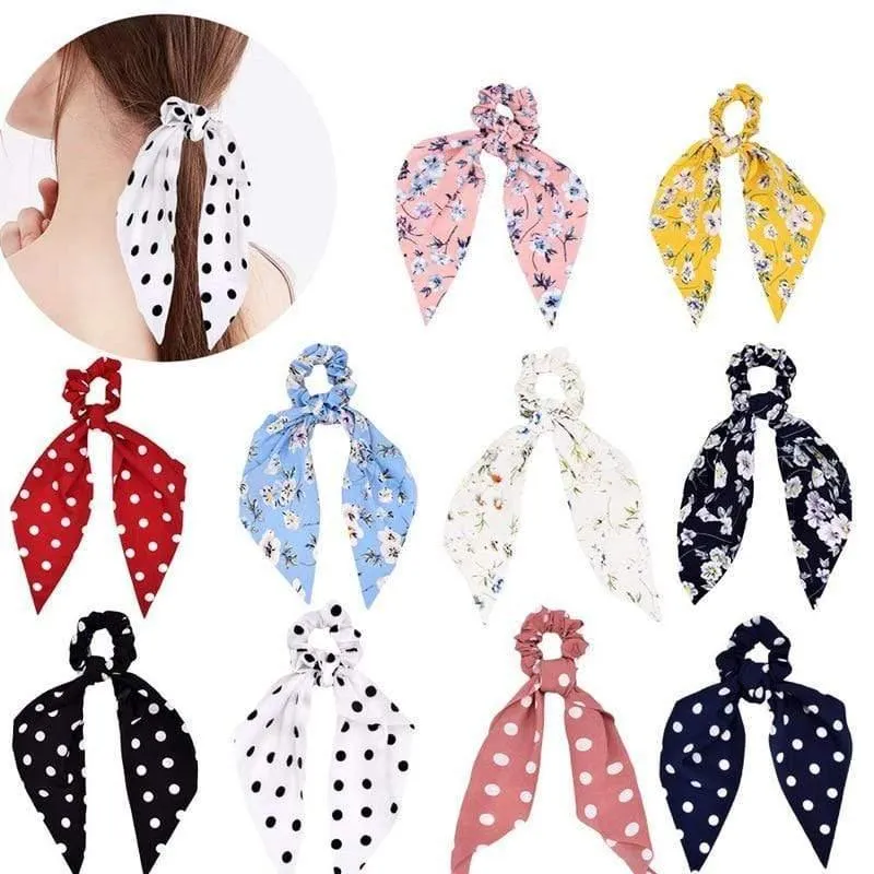 Blumendruck Haarschal Schleife Haargummis Pferdeschwanz Stirnband Für Frauen Haarschmuck Bowknot Elastic Hair Rope Haarbänder